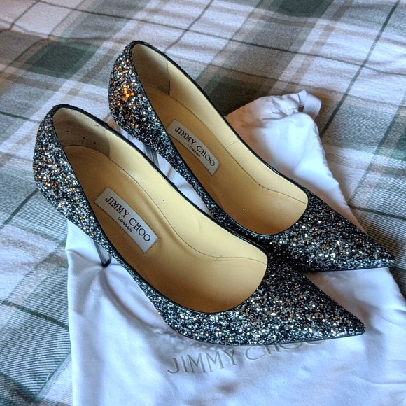 Jimmy Choo Abel Black Silver Glitter Pumps
